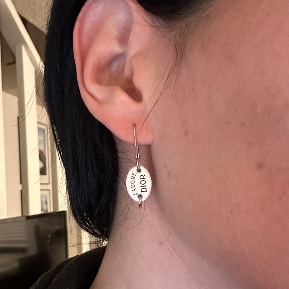 SOLD❤️ DIOR VTG Y2K “J’adore Dior” Galliano Era Pierced Dangle Earrings Silver - Picture 6 of 8